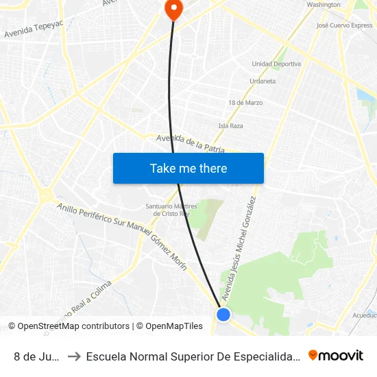 8 de Julio to Escuela Normal Superior De Especialidades map