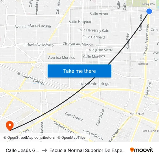 Calle Jesús García to Escuela Normal Superior De Especialidades map