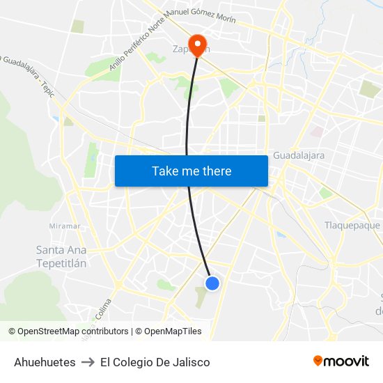 Ahuehuetes to El Colegio De Jalisco map