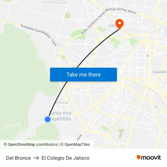 Del Bronce to El Colegio De Jalisco map