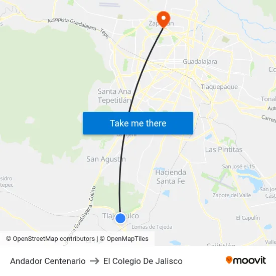 Andador Centenario to El Colegio De Jalisco map