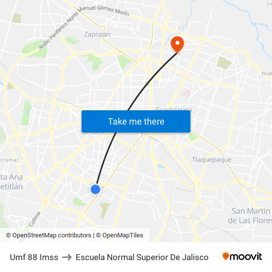 Umf 88 Imss to Escuela Normal Superior De Jalisco map