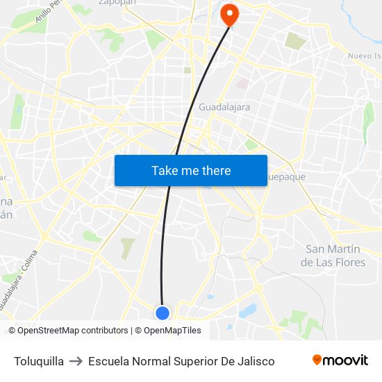 Toluquilla to Escuela Normal Superior De Jalisco map