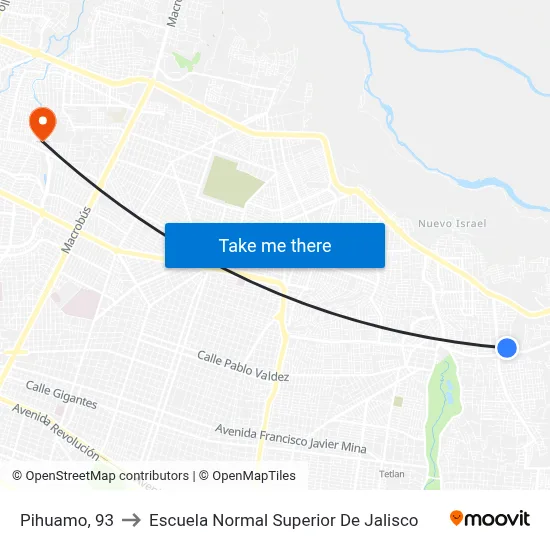 Pihuamo, 93 to Escuela Normal Superior De Jalisco map