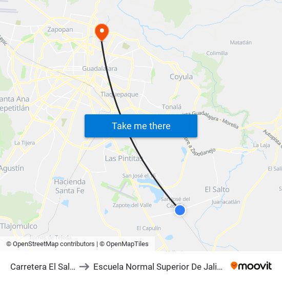Carretera El Salto to Escuela Normal Superior De Jalisco map