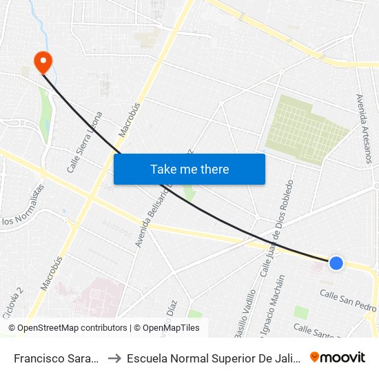 Francisco Sarabia to Escuela Normal Superior De Jalisco map