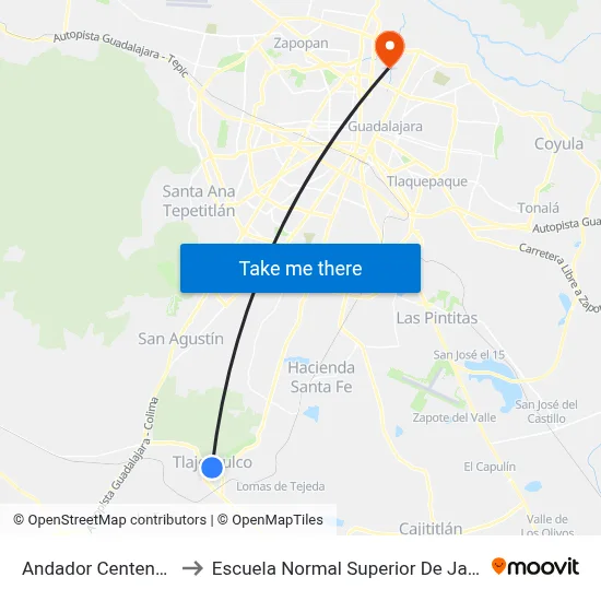 Andador Centenario to Escuela Normal Superior De Jalisco map