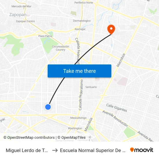 Miguel Lerdo de Tejada to Escuela Normal Superior De Jalisco map