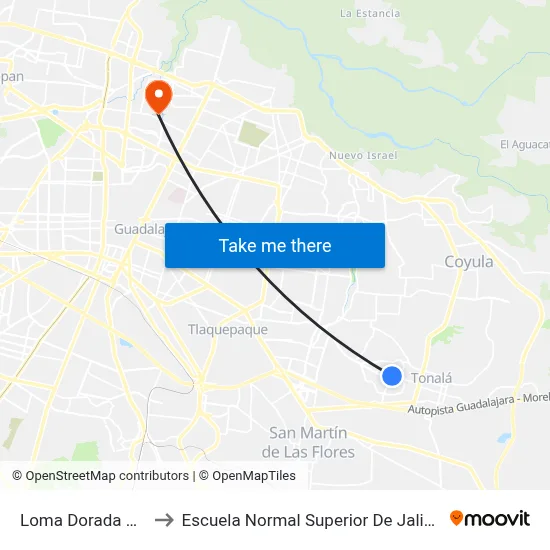 Loma Dorada Sur to Escuela Normal Superior De Jalisco map