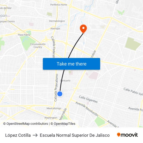 López Cotilla to Escuela Normal Superior De Jalisco map