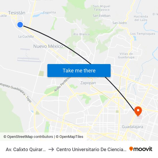 Av. Calixto Quirarte Villaseñor to Centro Universitario De Ciencias De La Salud (Cucs) map