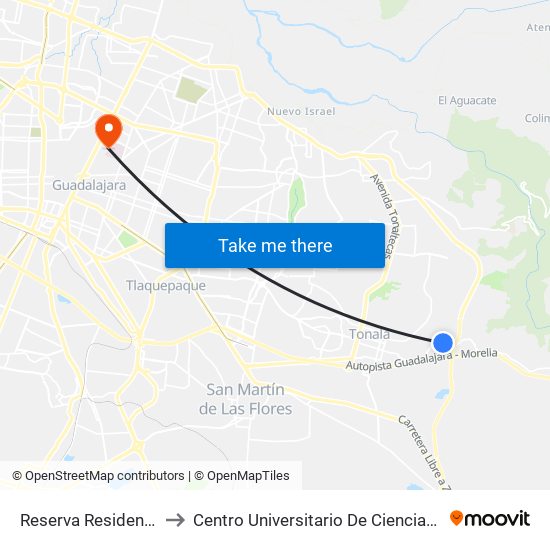 Reserva Residencial El Moral to Centro Universitario De Ciencias De La Salud (Cucs) map