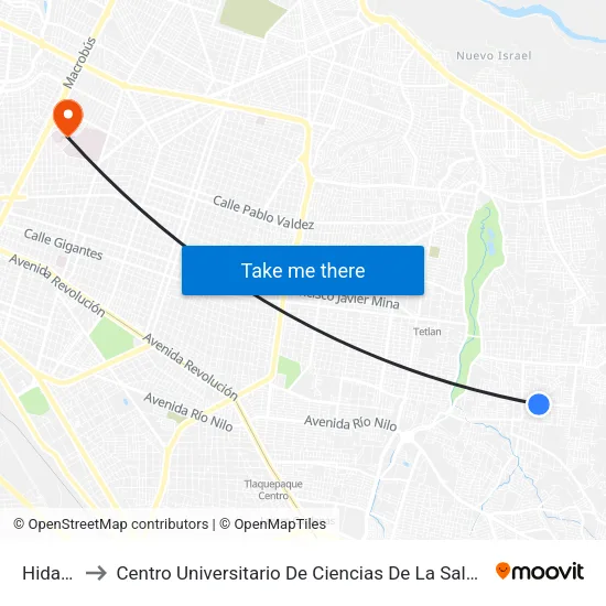 Hidalgo to Centro Universitario De Ciencias De La Salud (Cucs) map