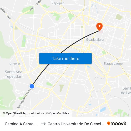 Camino A Santa Ana Tepetitlán to Centro Universitario De Ciencias De La Salud (Cucs) map