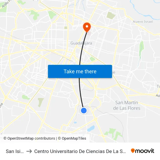 San Isidro to Centro Universitario De Ciencias De La Salud (Cucs) map