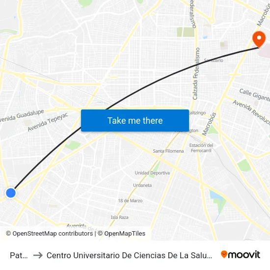 Patria to Centro Universitario De Ciencias De La Salud (Cucs) map