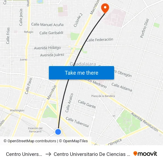 Centro Universitario Uteg to Centro Universitario De Ciencias De La Salud (Cucs) map