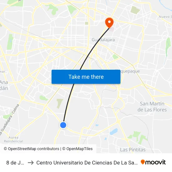 8 de Julio to Centro Universitario De Ciencias De La Salud (Cucs) map