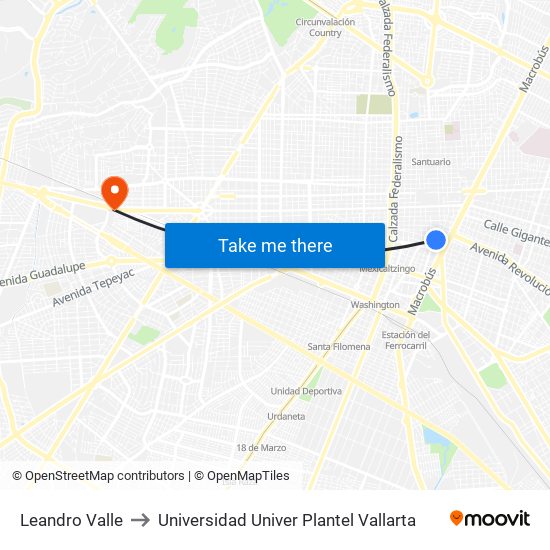 Leandro Valle to Universidad Univer Plantel Vallarta map
