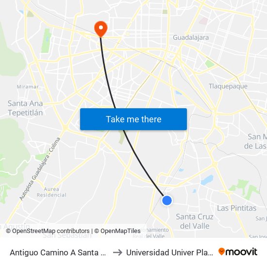 Antiguo Camino A Santa Cruz Del Valle to Universidad Univer Plantel Vallarta map