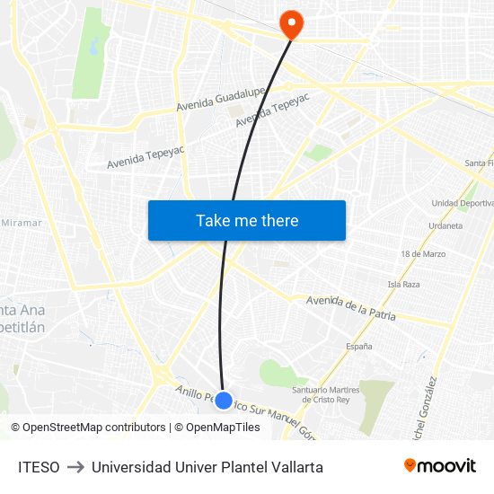 ITESO to Universidad Univer Plantel Vallarta map