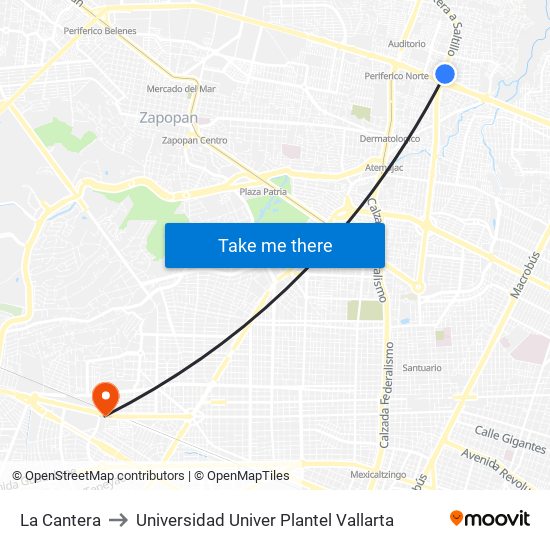 La Cantera to Universidad Univer Plantel Vallarta map