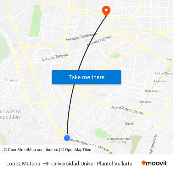 López Mateos to Universidad Univer Plantel Vallarta map
