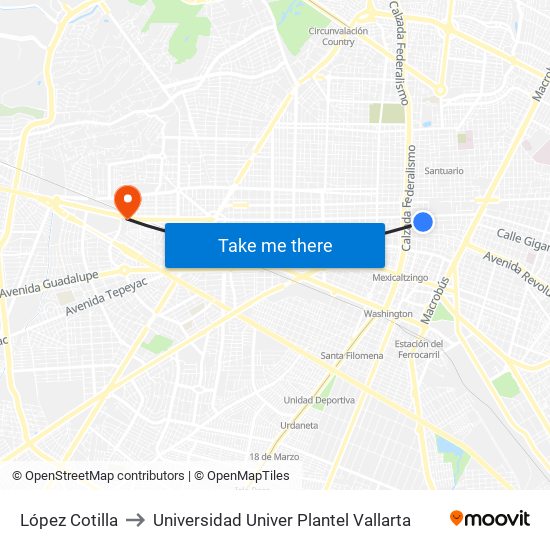 López Cotilla to Universidad Univer Plantel Vallarta map