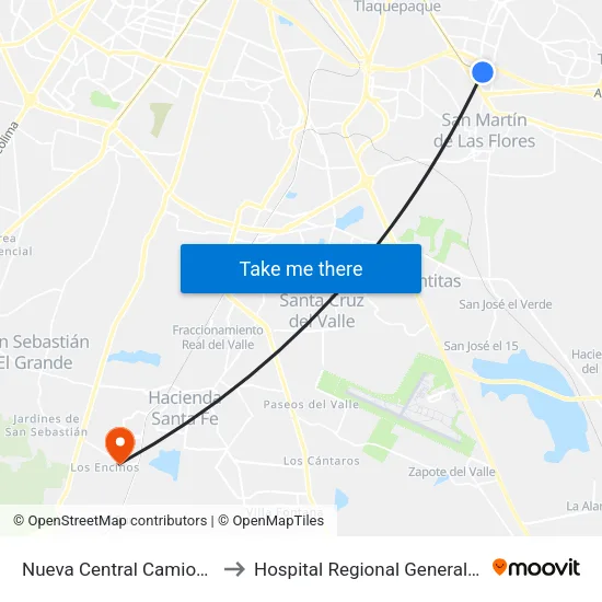 Nueva Central Camionera to Hospital Regional General 180 map