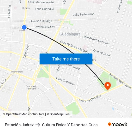 Juárez to Cultura Física Y Deportes Cucs map