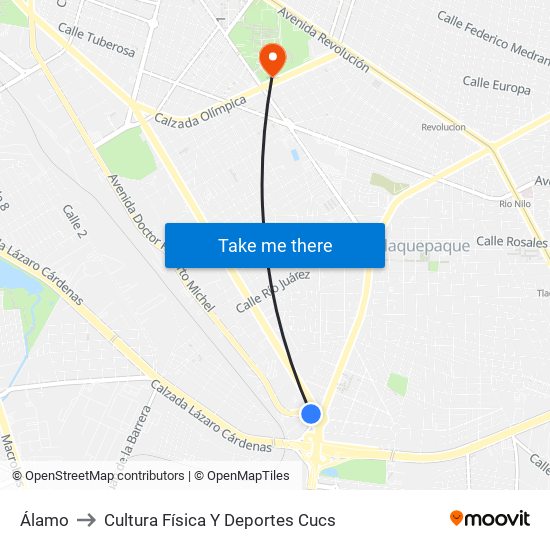 Álamo to Cultura Física Y Deportes Cucs map
