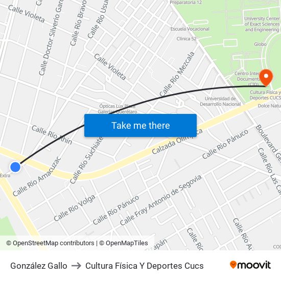 González Gallo to Cultura Física Y Deportes Cucs map