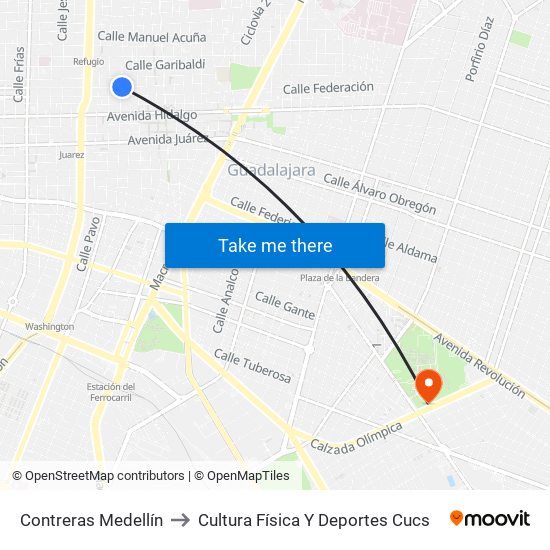 Contreras Medellín to Cultura Física Y Deportes Cucs map