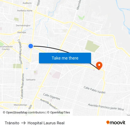 Tránsito to Hospital Laurus Real map