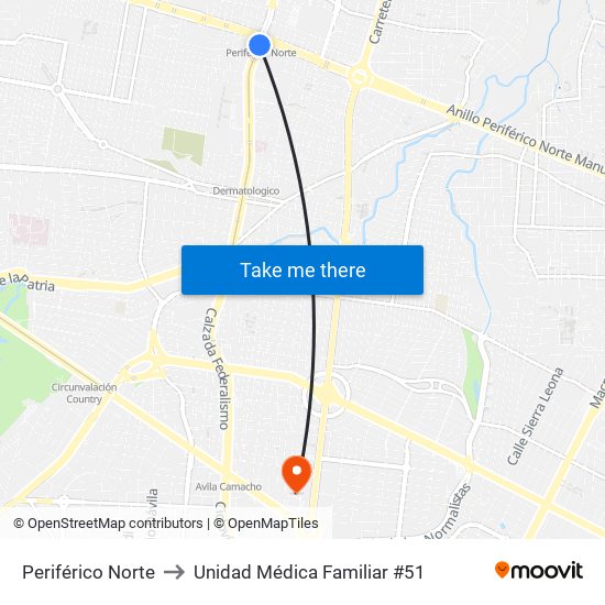 Periférico Norte to Unidad Médica Familiar #51 map