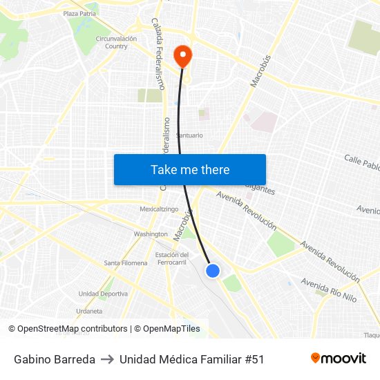 Gabino Barreda to Unidad Médica Familiar #51 map