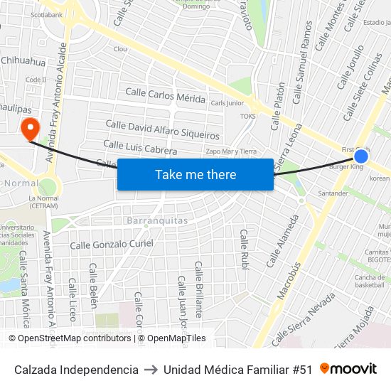 Calzada Independencia to Unidad Médica Familiar #51 map