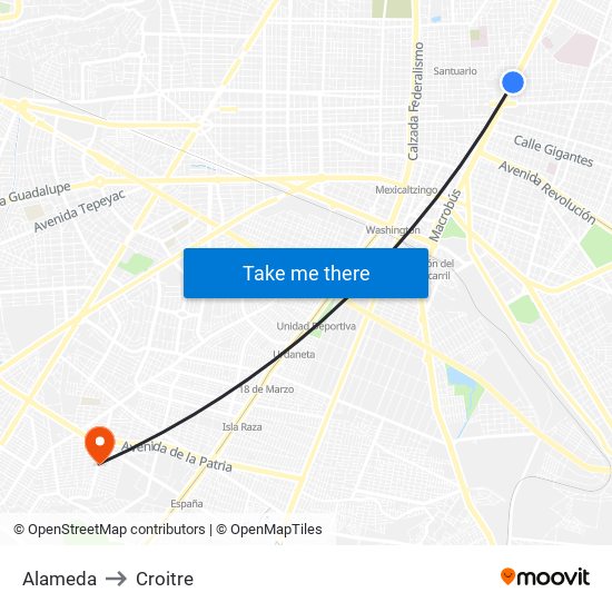 Alameda to Croitre map