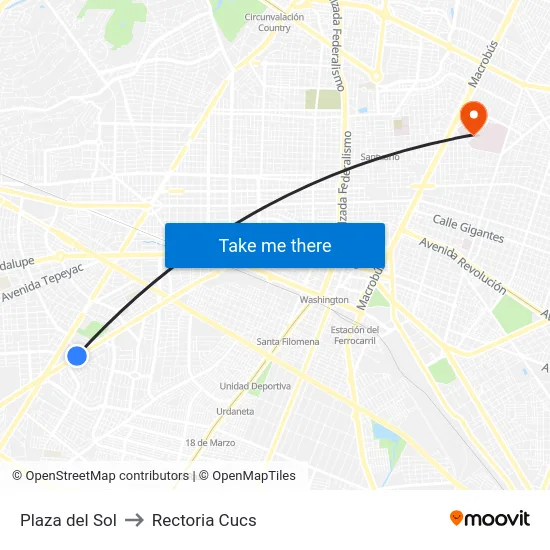 Plaza del Sol to Rectoria Cucs map