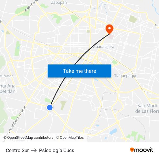 Centro Sur to Psicología Cucs map