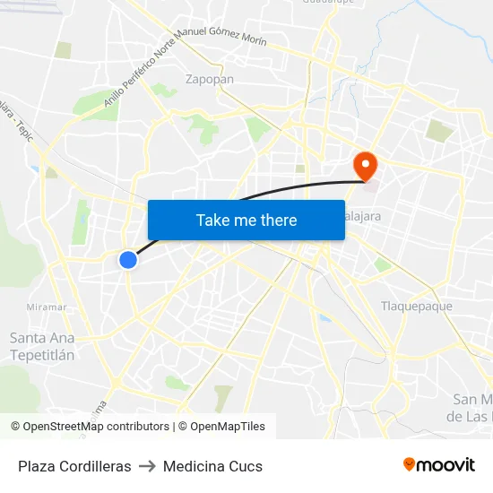 Plaza Cordilleras to Medicina Cucs map