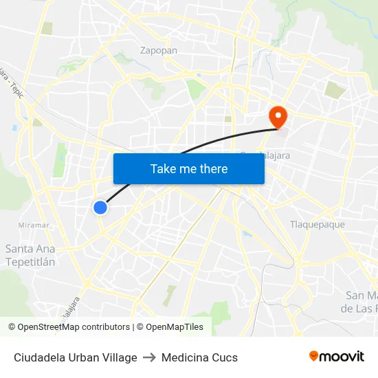 Ciudadela Urban Village to Medicina Cucs map