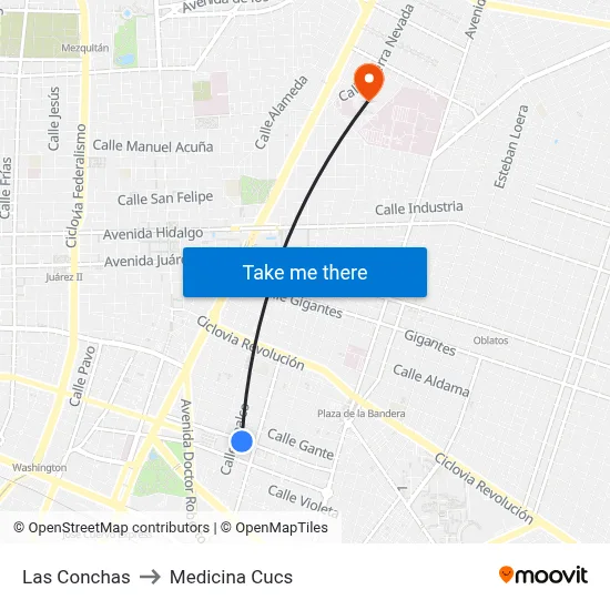 Las Conchas to Medicina Cucs map