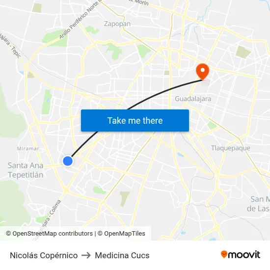 Nicolás Copérnico to Medicina Cucs map