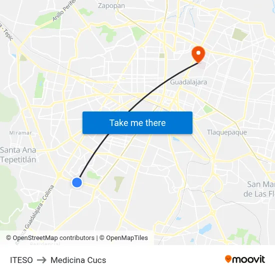 ITESO to Medicina Cucs map