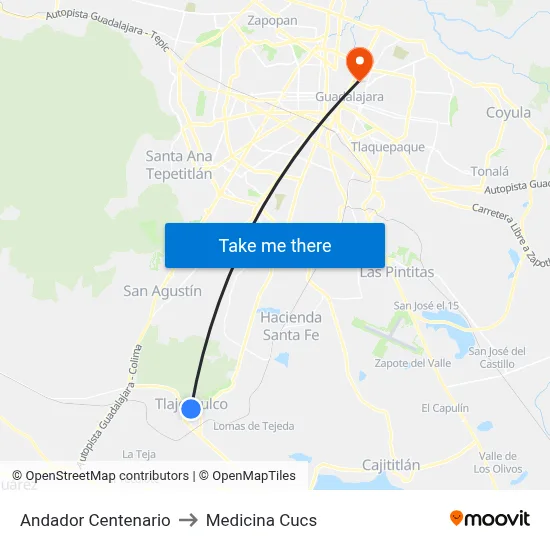 Andador Centenario to Medicina Cucs map