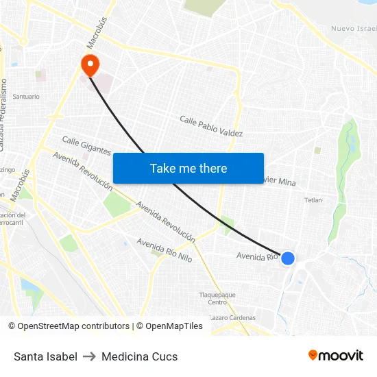 Santa Isabel to Medicina Cucs map
