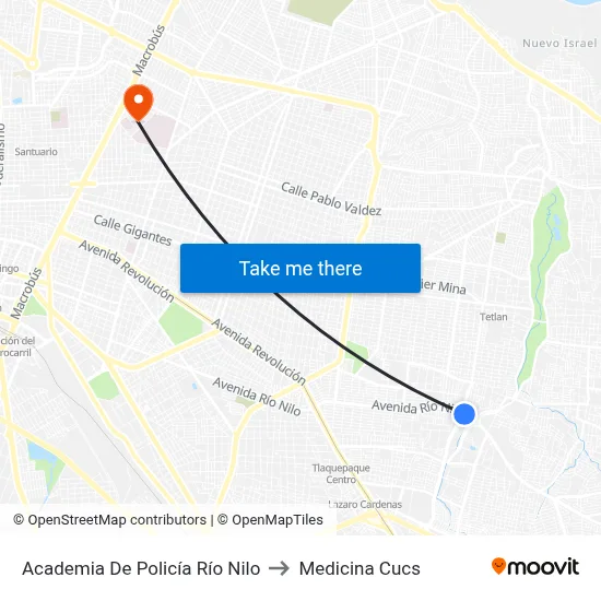 Academia De Policía Río Nilo to Medicina Cucs map