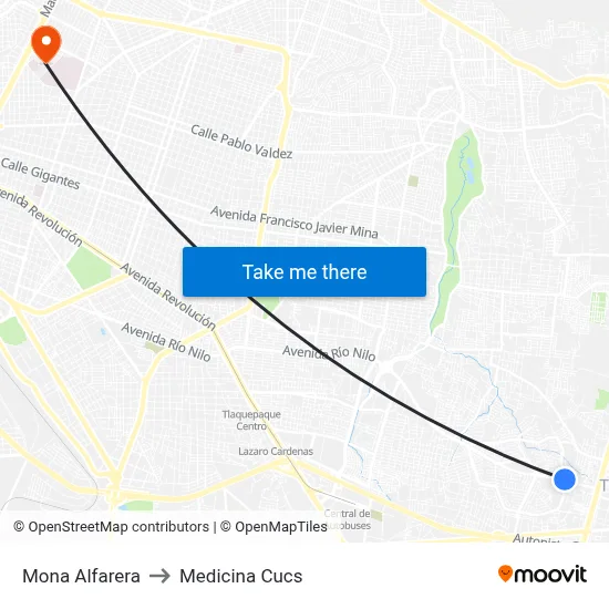 Mona Alfarera to Medicina Cucs map