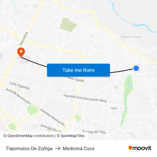 Tlajomulco De Zúñiga to Medicina Cucs map